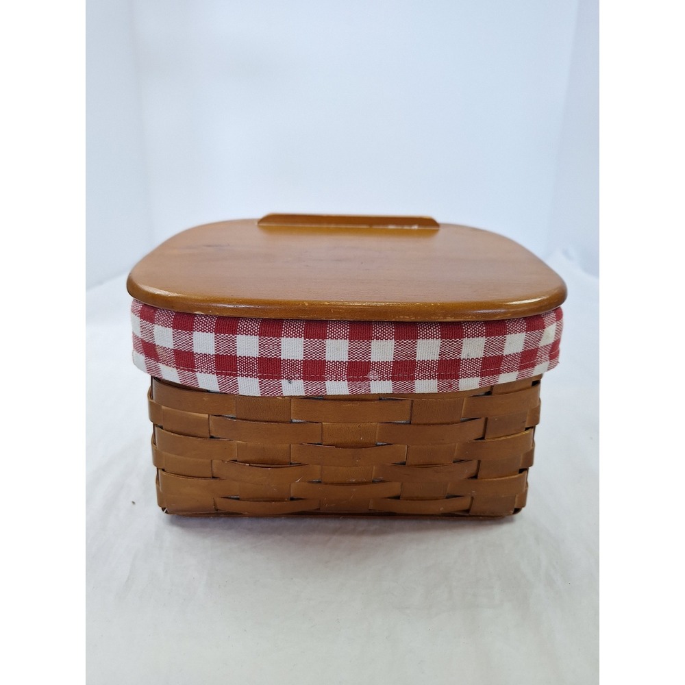 Heritage Mint Ltd Canadian Maple Woven Basket with Wood Lid Red Gingham Liner